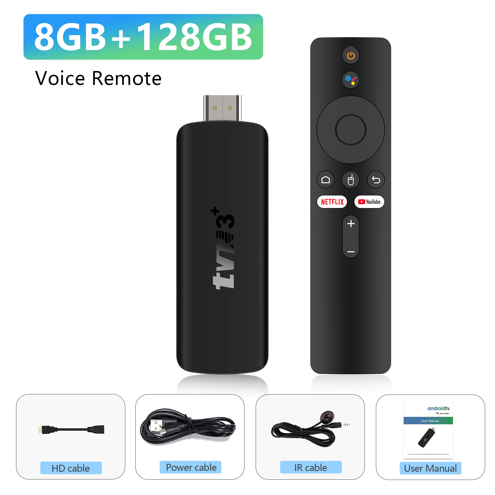 Smart TV Stick Android 14 con Google Voice, Chromecast, Wifi6, BT5.0, 4K HDR, HDMI, Rockchip 3518, 8GB 128GB TVR3+, Box TV per Streaming