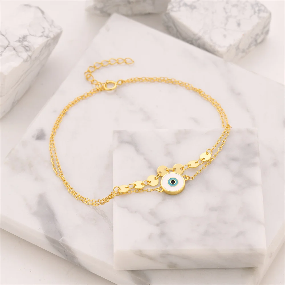 CANNER 925 Sterling Silver Double Eye Drops Oil Anklets For Women 18k Gold Simple Personality Ins Anklets Fine Jewelry Gift