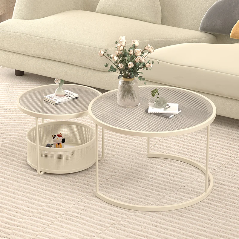 Round cream wind creative sofa living room home integrated combination coffee table small apartment glass round table