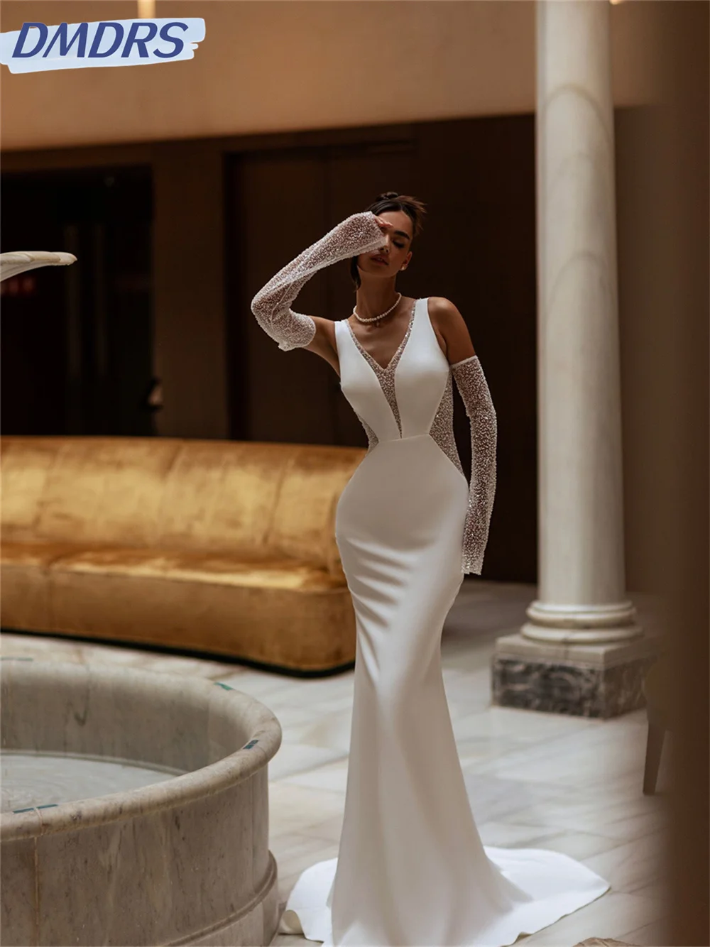 

Sexy Deep V-Neck Bridal Dresses 2024 Simple Sleeveless Wedding Dress Romantic A-Line Floor-length Dress Vestidos De Novia