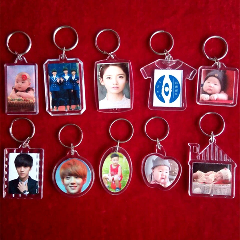 50 pcs/Lot Blank Acrylic Insert Photo Picture Frame Keyring Keychain Holder DIY Split Ring Key