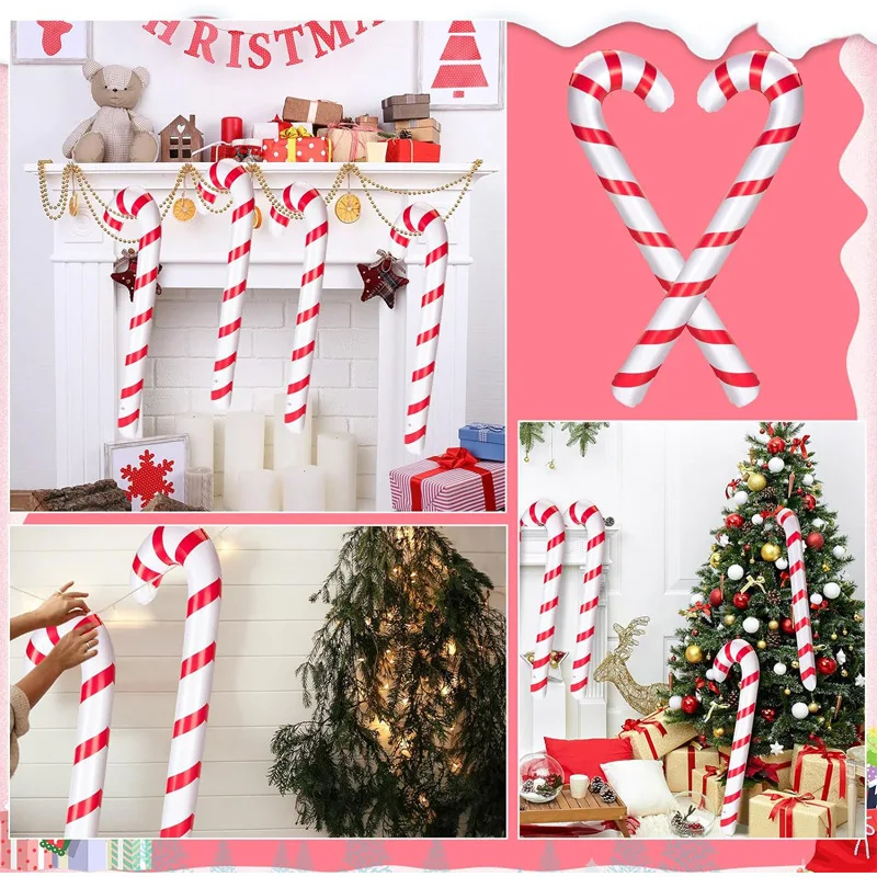 90cm Christmas PVC Inflatable Balloon Cane Toys Kids Inflatable Candy Cane Balloons Indoor and Outdoor Holiday Decoration Props 6