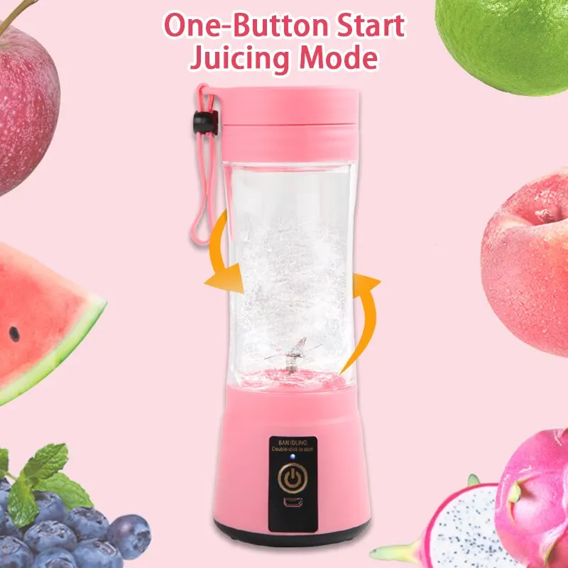 Personal Mini Blender Smoothie Maker, Portable Juicer Cup, Rechargeable Power Mixer for Fruit and Vegetable, Travel Juicer Bottle, Pink