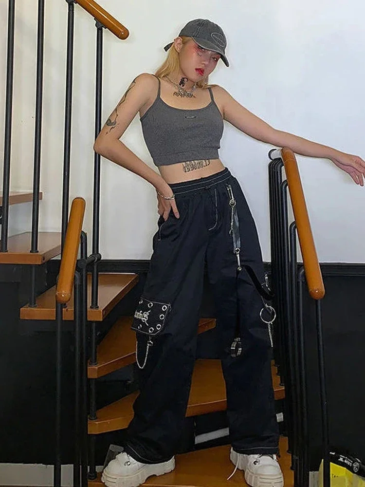 Y2k Black Gothic Baggy Sweatpants Women  Black Hippie Baddie Sweatpants  Women - Y2k - Aliexpress