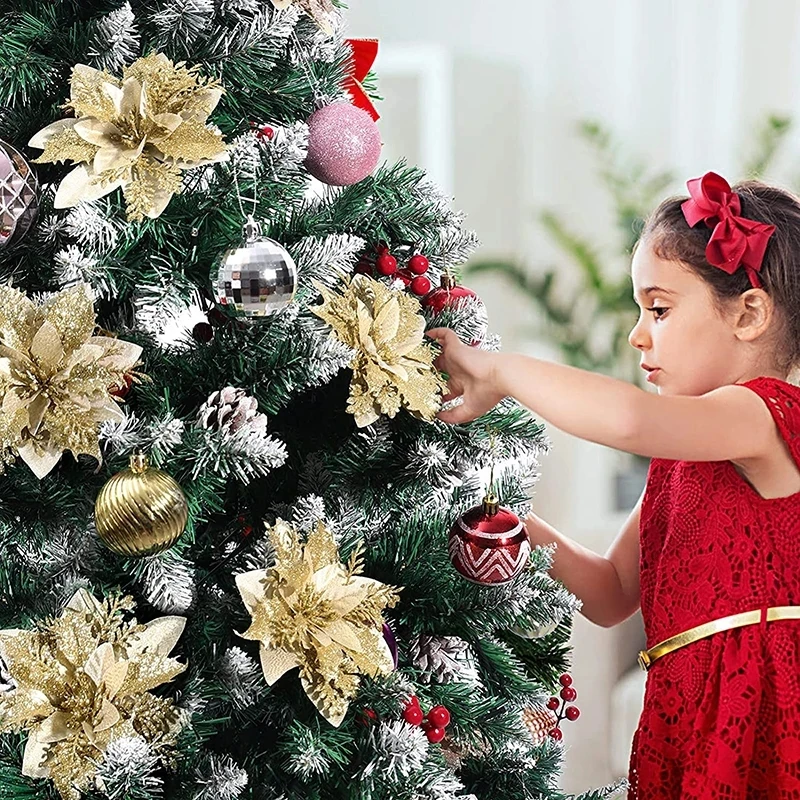 10/5/3 Stücke 14 cm Glitter Künstliche Weihnachtsblumen Weihnachtsbaum Ornamente Frohe Weihnachten Dekorationen für Zuhause Neujahr Geschenk Nav – Detail 3