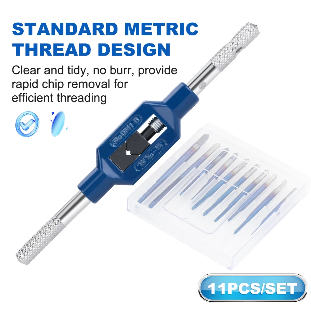 Thread Tap 10pcs M1-M3.5 HSS Metric Plug Tap Screw Drill with Adjustable Wrench Nano Blue Coated Machine screw tap