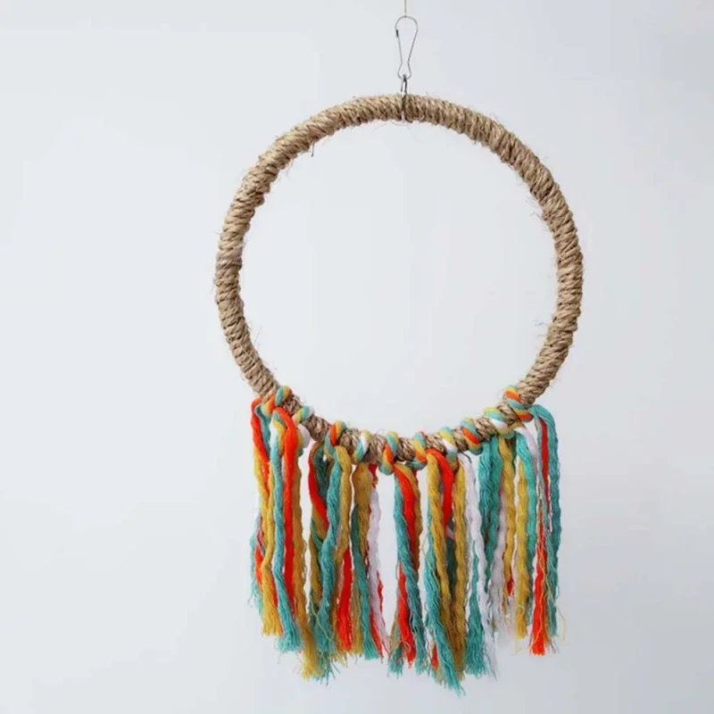 Pet Bird Parrot Toy Cotton Rope Circle Toys Chewing Bite Parrot Perch Hanging Cage Swing Rope Ring Stand Climb Toy Bird Supplies
