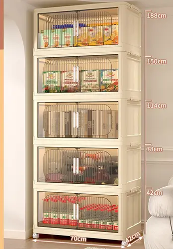 Large Capacity Organizer Cabinet Double Door Open Storage Box with Lid Wheels Stackable Foldable Snacks Sorting Wardrobe Bins - Image 8