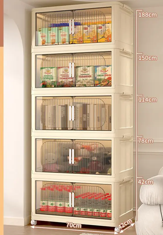 Large Capacity Organizer Cabinet Double Door Open Storage Box with Lid Wheels Stackable Foldable Snacks Sorting Wardrobe Bins - Image 8