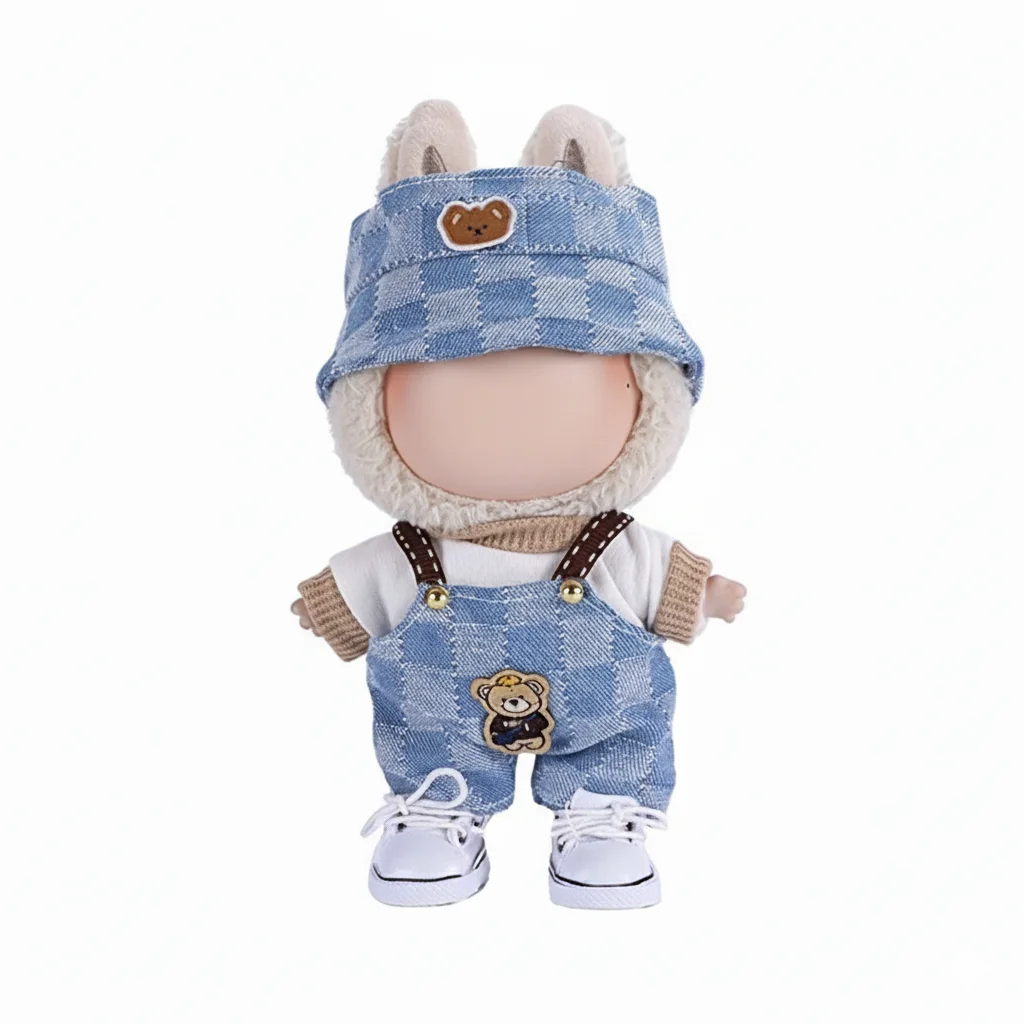 17cm Mini Doll'S Clothes Outfit Accessories For Labubu V1 V2 V3 Striped Overalls Hats Glasses Shoes Cool Handsome Clothing Gift