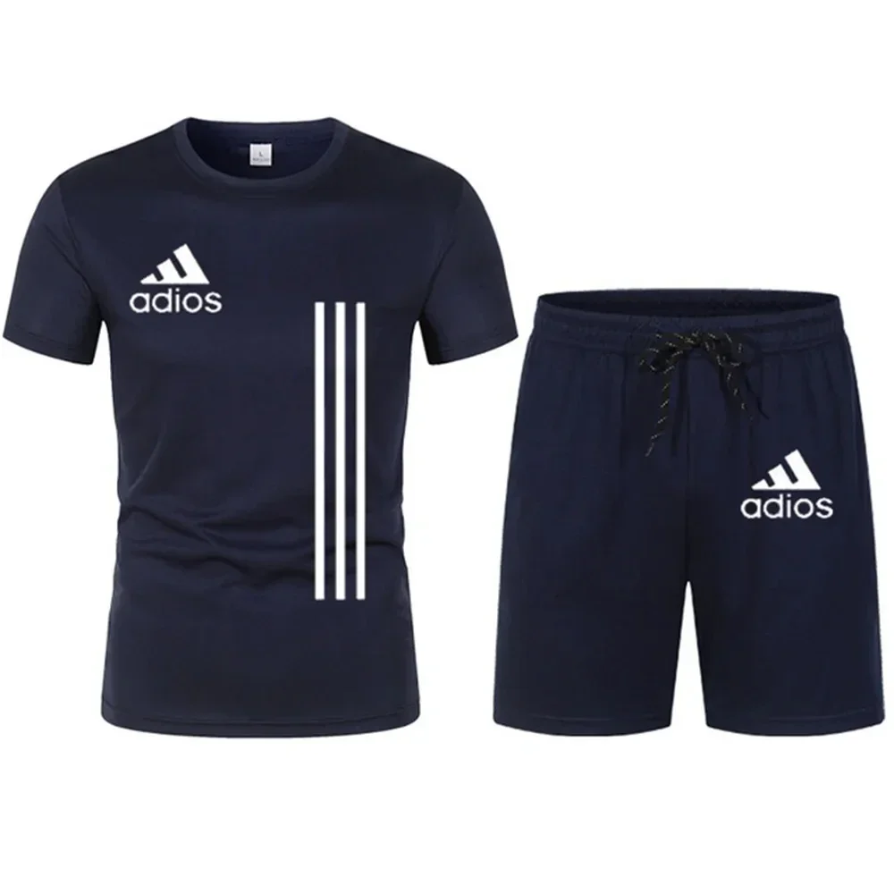 Summer short-sleeved luxury sportswear set Men\'s fitness fashion casual T-shirt + shorts 2-piece set