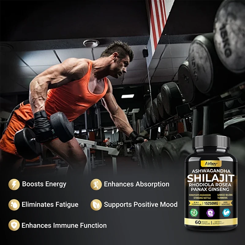 Ashwagandha, Shilajit, Rhodiola, Ginseng Capsules - Increase Muscle Mass, Improve Endurance, Energy Supplement 4