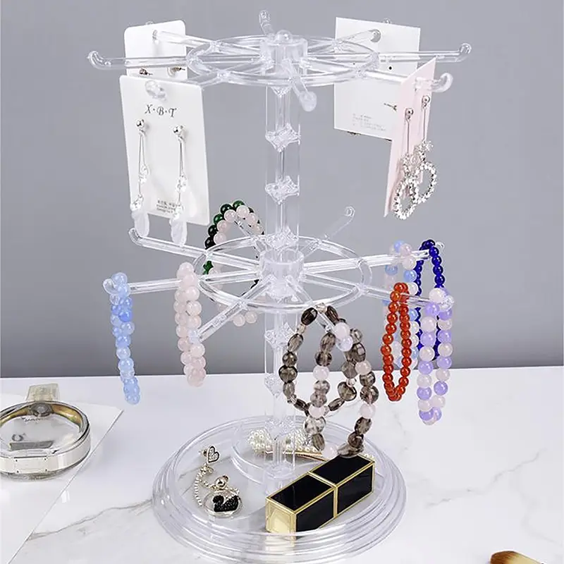 1PC Two Tier Counter Top Spinner Display Stand Jewelry Rotating Ring Display Holder Necklace Keychain Pendants Organizer