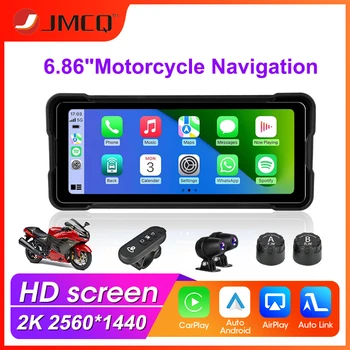 JMCQ 2K HD 6.86 Inch Motorcycle DVR IPX7 Waterproof Wireless Carplay Display Screen Portable Motorcycle GPS Navigation Monitor