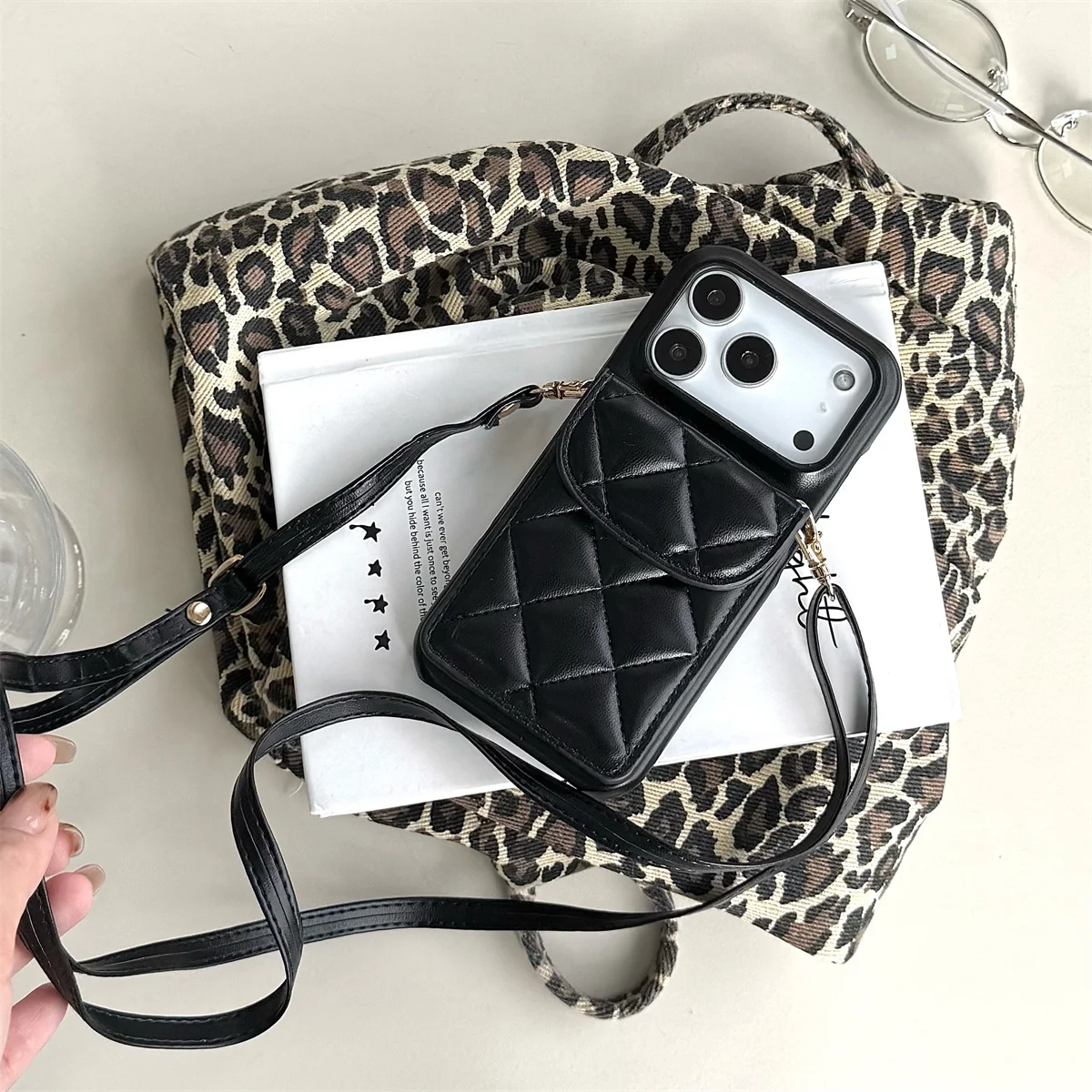 Elegant Crossbody Lanyard Phone Case with Leather Wallet Card Holder