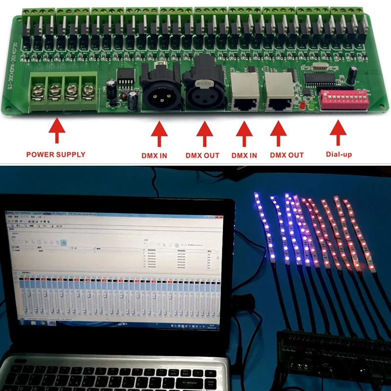 Фото DC 9V- 24V 30 каналов DMX декодер RGB Светодиодные полосы света драйвер DMX 512 без пластиковой коробки контроллер DMX512 диммер №5