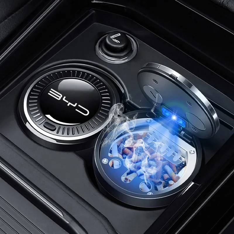 BYD Atto 3 Seagull Dolphin Seal U Seal Han Tang Qin Plus 자동차 액세서리용 자동차 재떨이 LED 세라믹 라이너