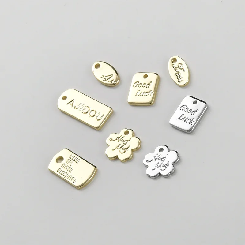 구리 도금 14k 골드 색상 영문자 꽃 모양 작은 태그 원형 타원형 펜던트 테일 ..