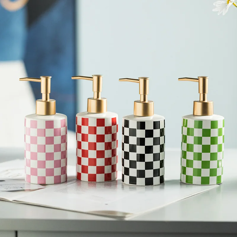 Checkerboard Ceramic Lotion Bottle Soap Dispenser Home Lotion Press Bottle Bathroom Decoration Bathroom Supplies