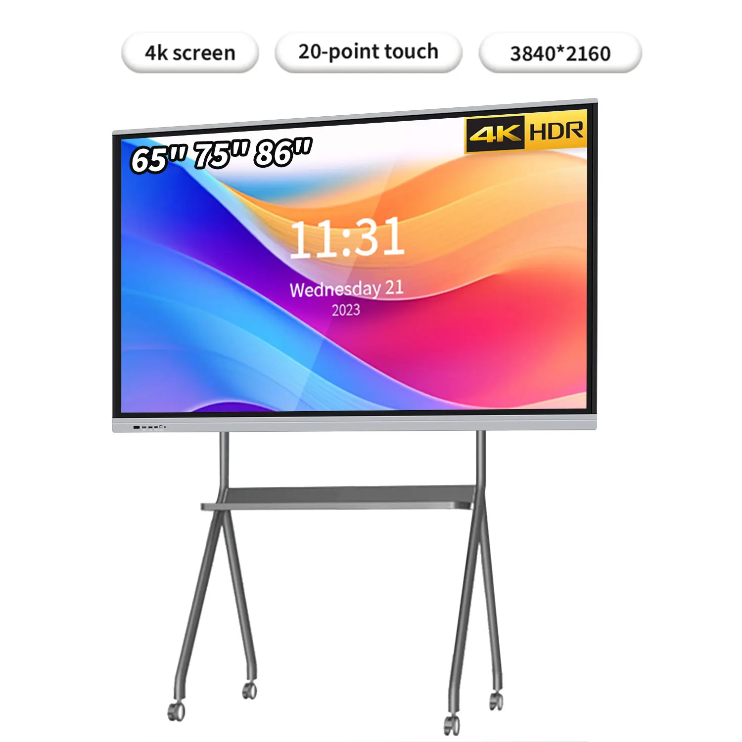 65 75 86 Inch Smart Board for Classroom and Conference Digital Electronic Whiteboard 4K HD Touch Screen Interactive tv on wheel