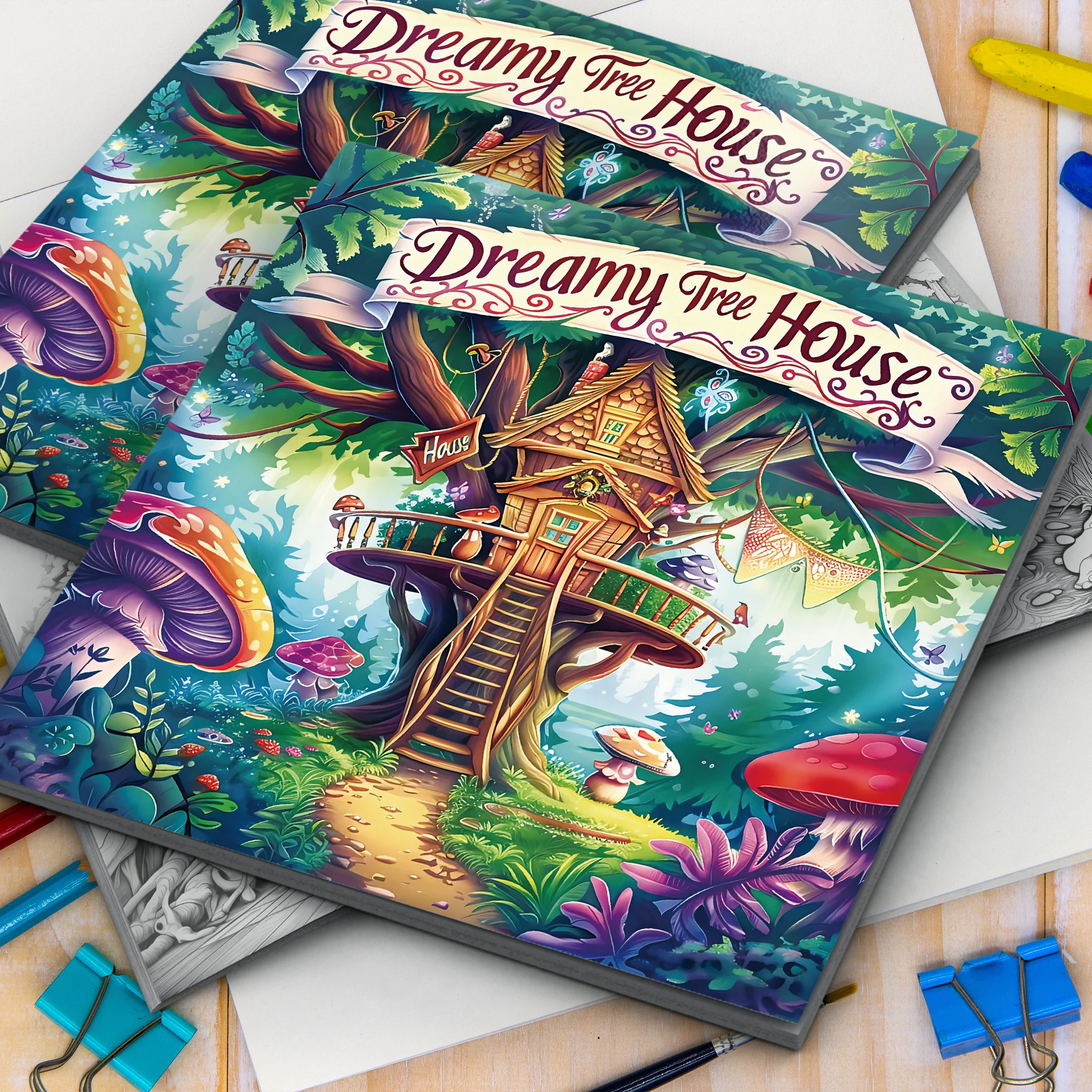 Dream Tree House Coloring Book 20 Page Gift For Birthday Party Relieve Stress Kill Time Graffiti Painting Drawing Art Book 2
