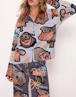 Moo Deng Baby Satin Pajama Set 3D Printed Spring/Summer New  Casual FashionLong Sleeve Set 1