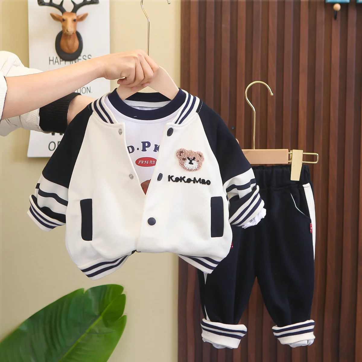 

Toddler Boy Boutique Clothing 2024 Spring Cartoon Single Breasted Long Sleeve Jackets + T-shirts + Pants Kids Boys Outfit Set
