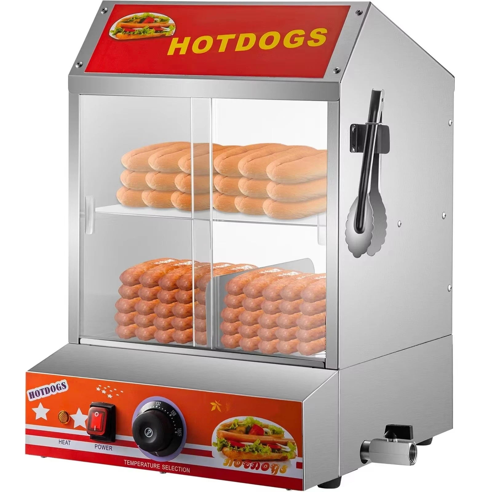 27L 2 Tiers Hot Dog Steamer With Temperature Control Stainless Steel Electric Bun Warmer For Hot Dogs&Buns For Cinema