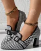 Pumps Women Houndstooth Bowknot Decor Chunky Shoes Point Toe Low Heel Wear Houndstooth Bowknot Decor Chunky Pumps 5