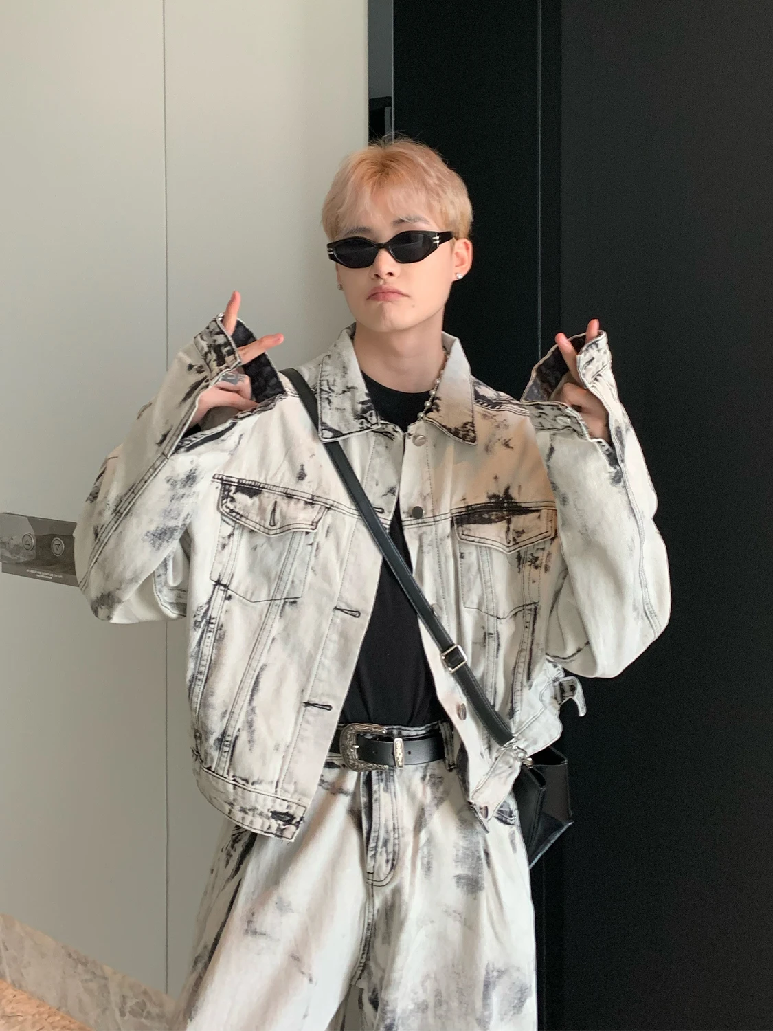 

Мужская джинсовая куртка в стиле ретро, серо-белая джинсовая куртка в американском стиле, модель Y2K, весна-осень 2024 года, y2k