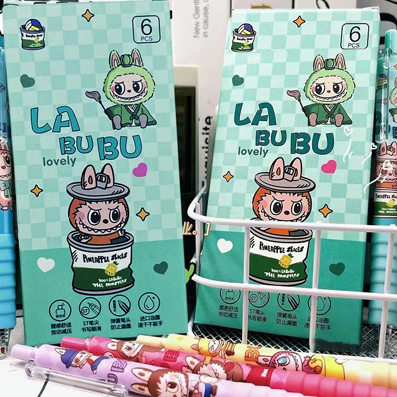 4/6Pcs Kawaii Labubu Gel Pen Quick-Drying Writing Smooth Cartoon Pressing Neutral School Supplies Stationery