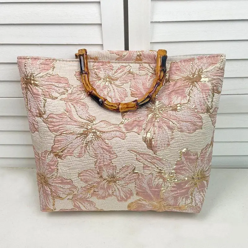NewStyleDoubleSidedHandEmbroideredGoldStamping3DHandmadeLargeCapacityPlasticBambooNodeCanvasCommuterToteBag-AliExpress1524