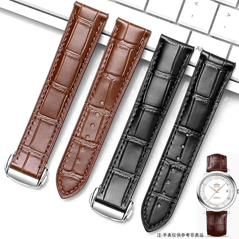 

For Omega Seamaster 300 Leather AQUA TERRA 150 007 cupuncture needle Leather strap Watch black brown Strap 19mm 20mm 22mm