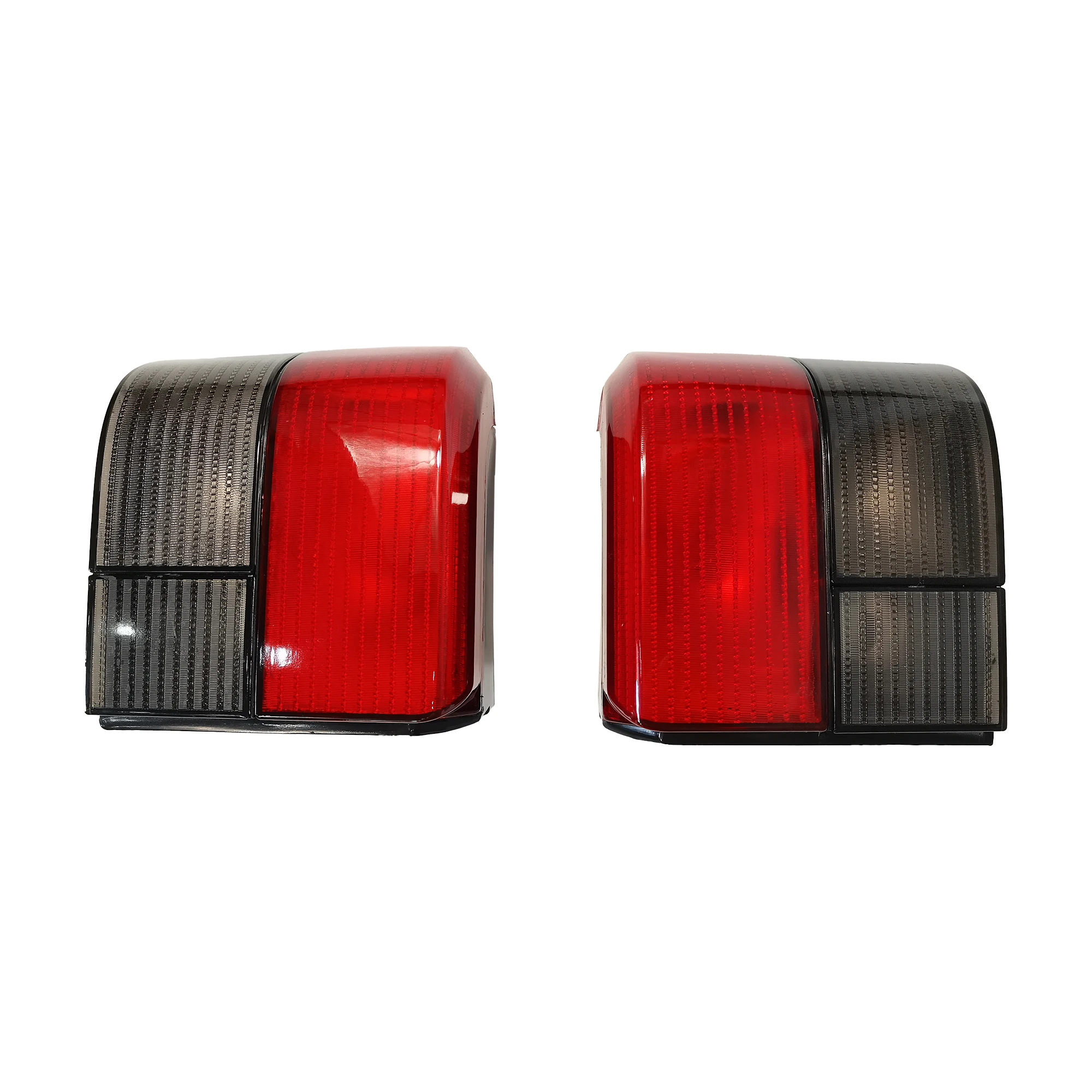 Pair Red/Black Tail Lights For VW T4 Transporter Bus - Crystal Clear Glass, Halogen