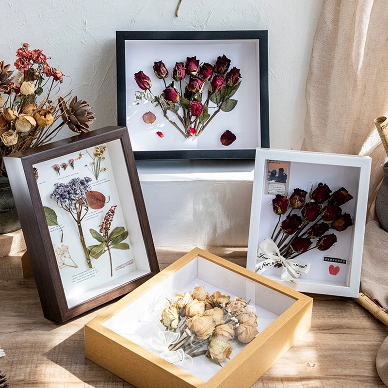 Cadre photo en verre avec spécimen, fleur séchée créative, tableau d'affichage,  chambre à coucher, salon, décor, ornement de bureau simple