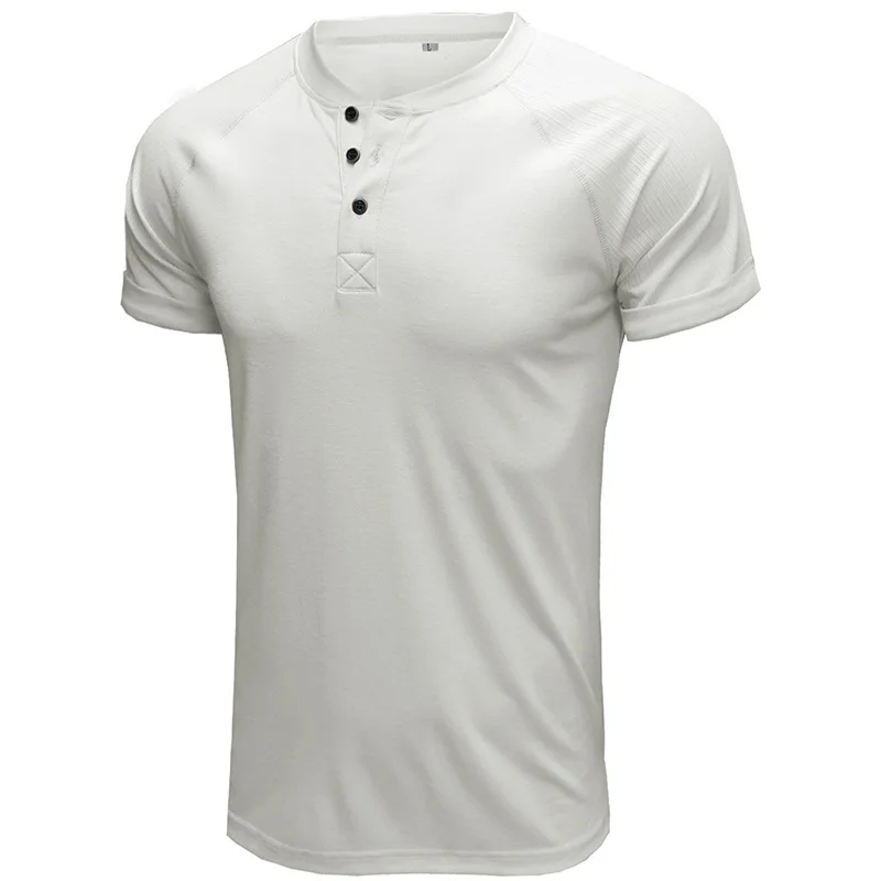 

Summer short sleeved solid color T-shirt men's Henley collar T-shirt top
