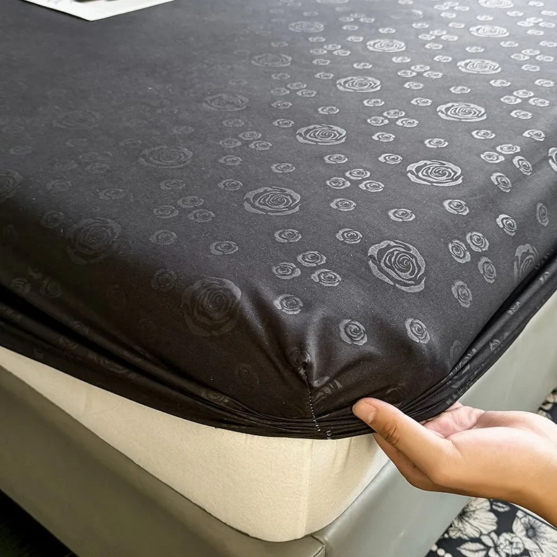 3Pcs Skin-friendly Brushed Embossing Rose Fitted Sheet Mattress Cover Natural With Elastic Band Bed Sheet With 2 Pillowcases 6