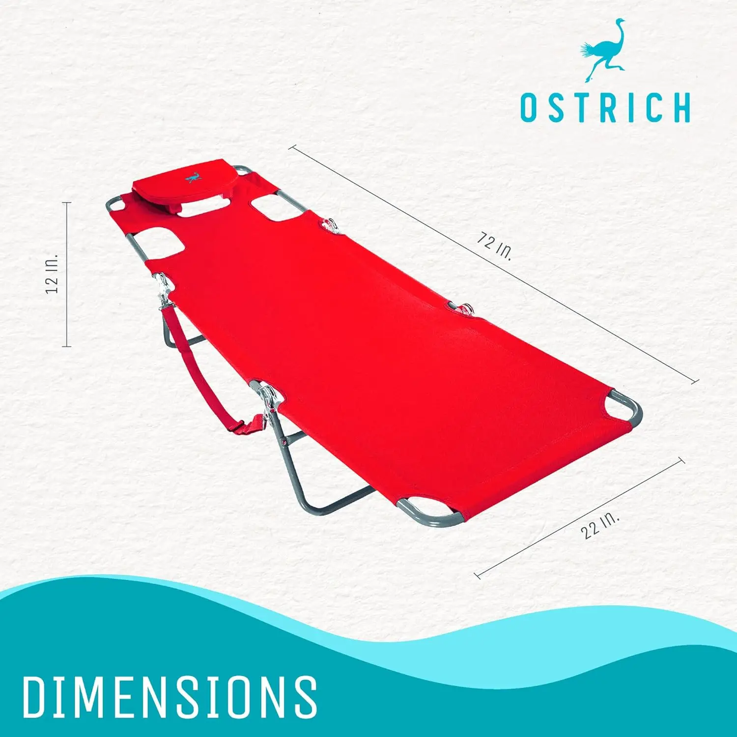 Beach Lounge Chair, Folding & Reclining Outdoor Chaise Lounger, Red - Portable Adjustable Recliner Chair