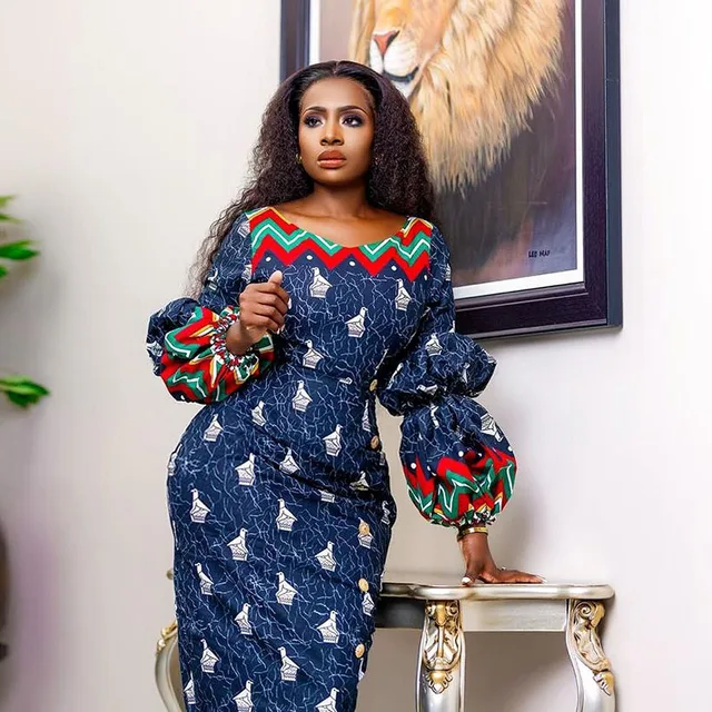 Bisi Lantern Sleeves Long Ankara Dress - Image 3
