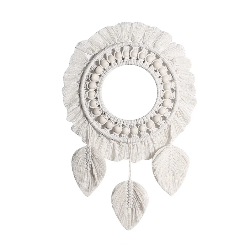 

Подвесное настенное зеркало с бахромой, подвеска, круглые деревянные бусины, декоративное зеркало для квартиры, спальни, детской комнаты