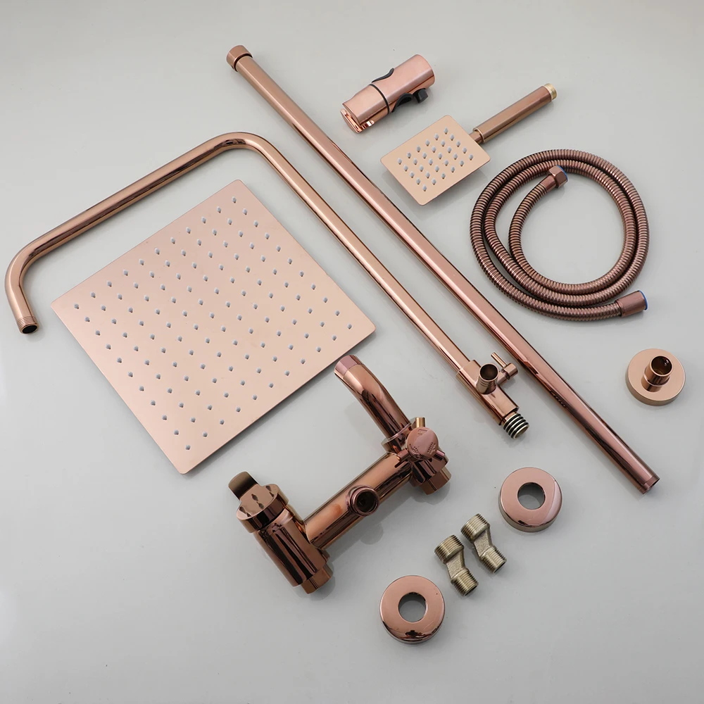 ZAPPO-Juego de grifo de ducha dorado rosa de latón macizo