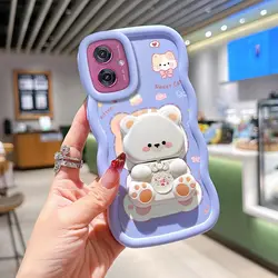 Sweet Cat Wavy Silicone Bracket Phone Case - Motorola Moto G40 Fusion (PURPLE)