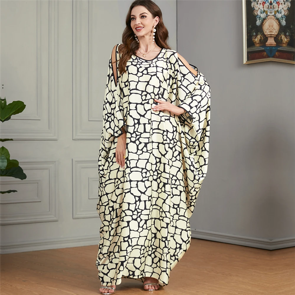 

Muslim Women Abayas Batwing Sleeve Loose Maxi Dress Turkey Print Fashion Islam Arab Robe Eid Party Dubai Morocco Jalabiya Caftan