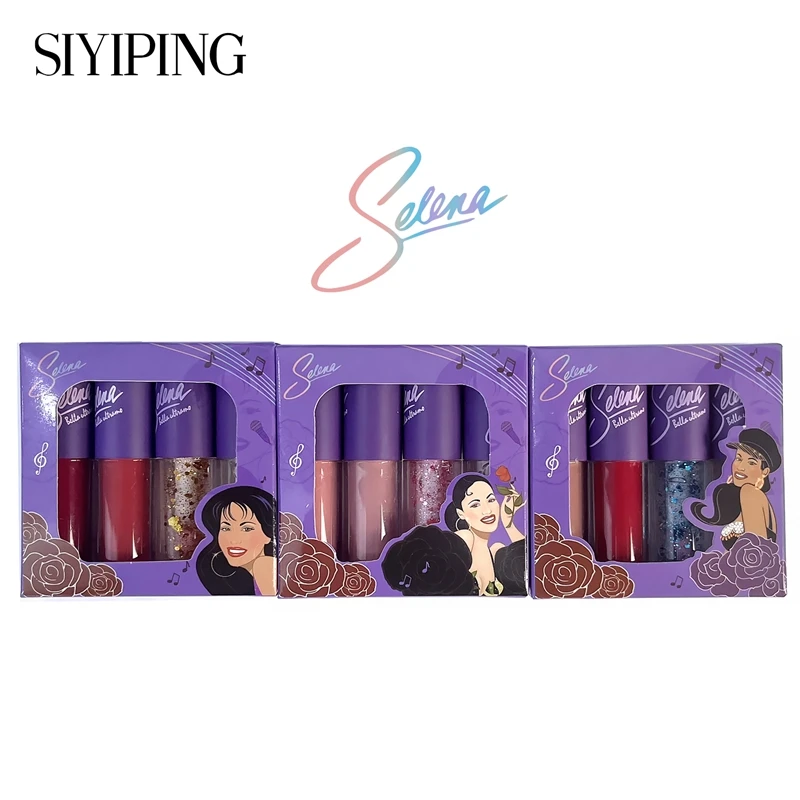 4- Color Lip Gloss, Lustrous Shiny Dewy Texture Lip Glaze, Hydrating Long Lasting Star Stick Plumping selena Liquid Lipstick