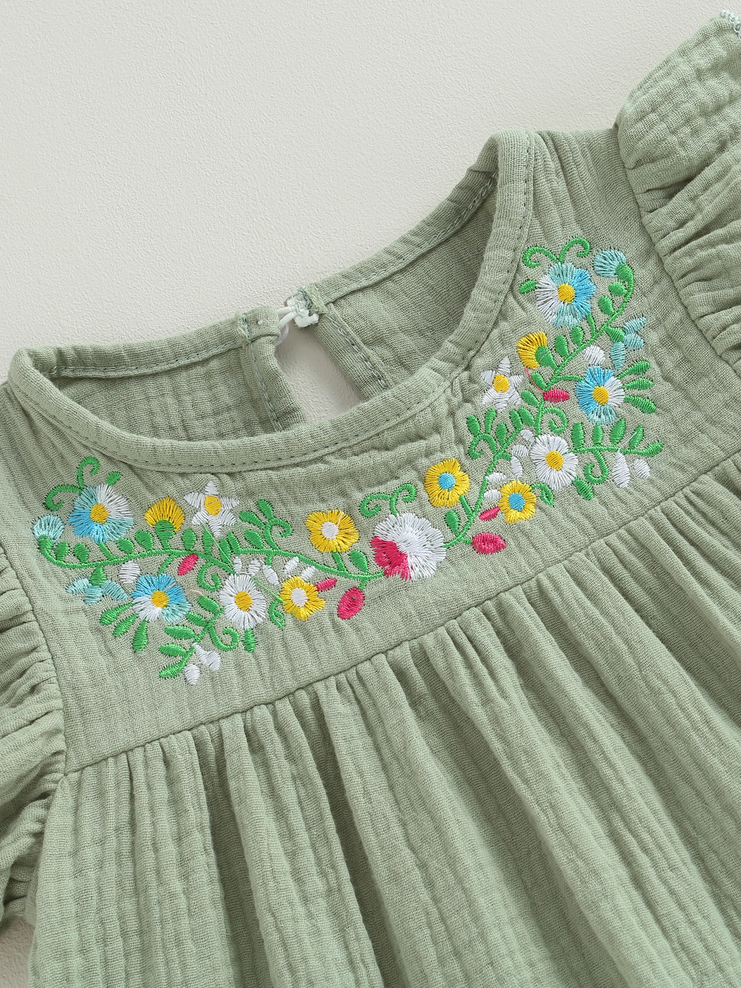 Cotton Linen Dress Toddler Girls Sleeveless Ruffle Sundress Floral Embroidered Flare Dress Baby Kids Summer Clothes (Pink 1-2） girls dress baby girl dress