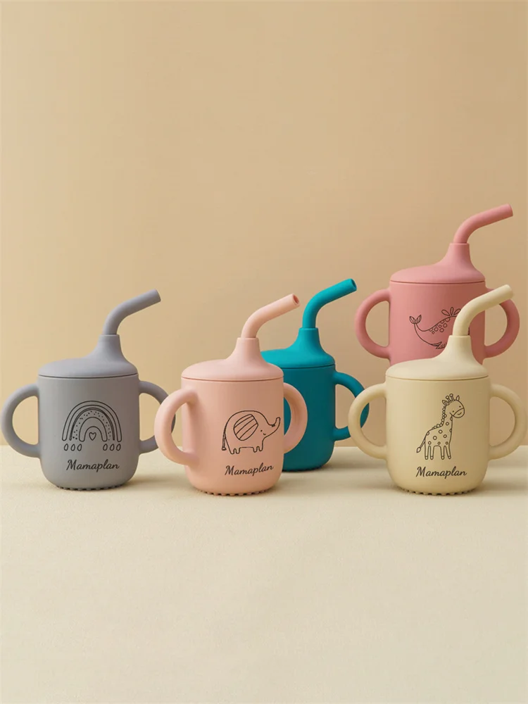 1PCS Customizable Baby Straw Cup With Dual Handles BPA Free Silicone Leak Proof Training Cup For 6M+ Infants Feeding Cup 3