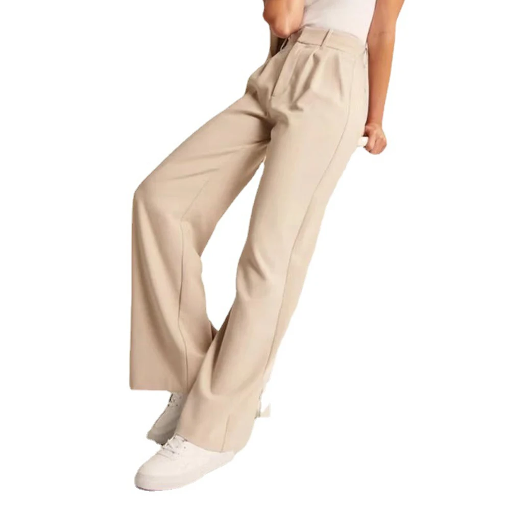 Leg Dress Pants Women\'s Straight Suit S~2XL Trousers Waisted And Wide Button-up With Casual Womens Work Brand New