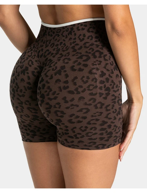 Leopard Print Yoga Shorts for Women, High Waisted Workout Shorts, Butt Lifting Fitness Shorts, Sexy Gym Booty Shorts