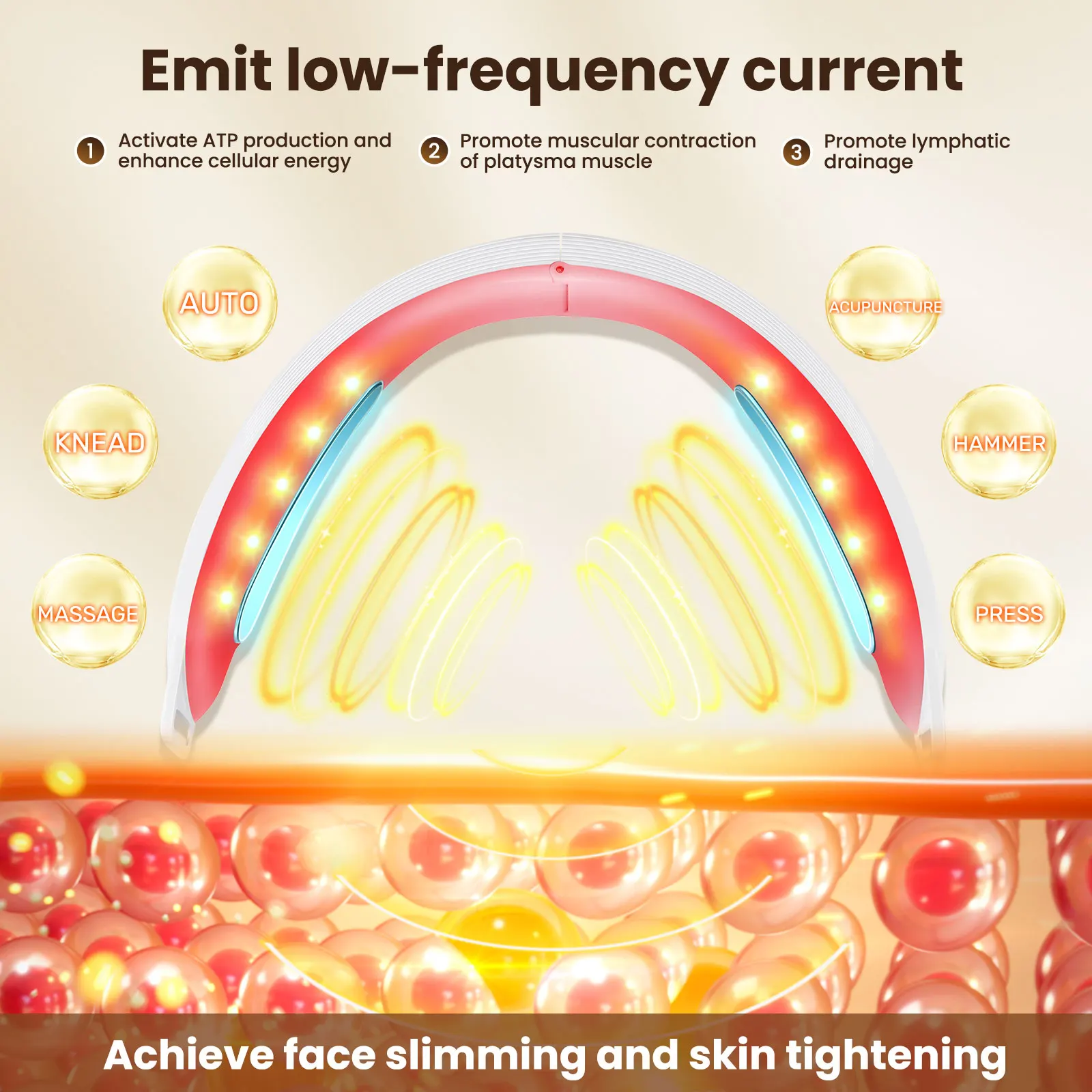 Upgrade EMS Microcurrent Face Lifting Massager Vibration 5 Color Light Therapy Tighten Skin Remove Double Chin Face Lift Belt