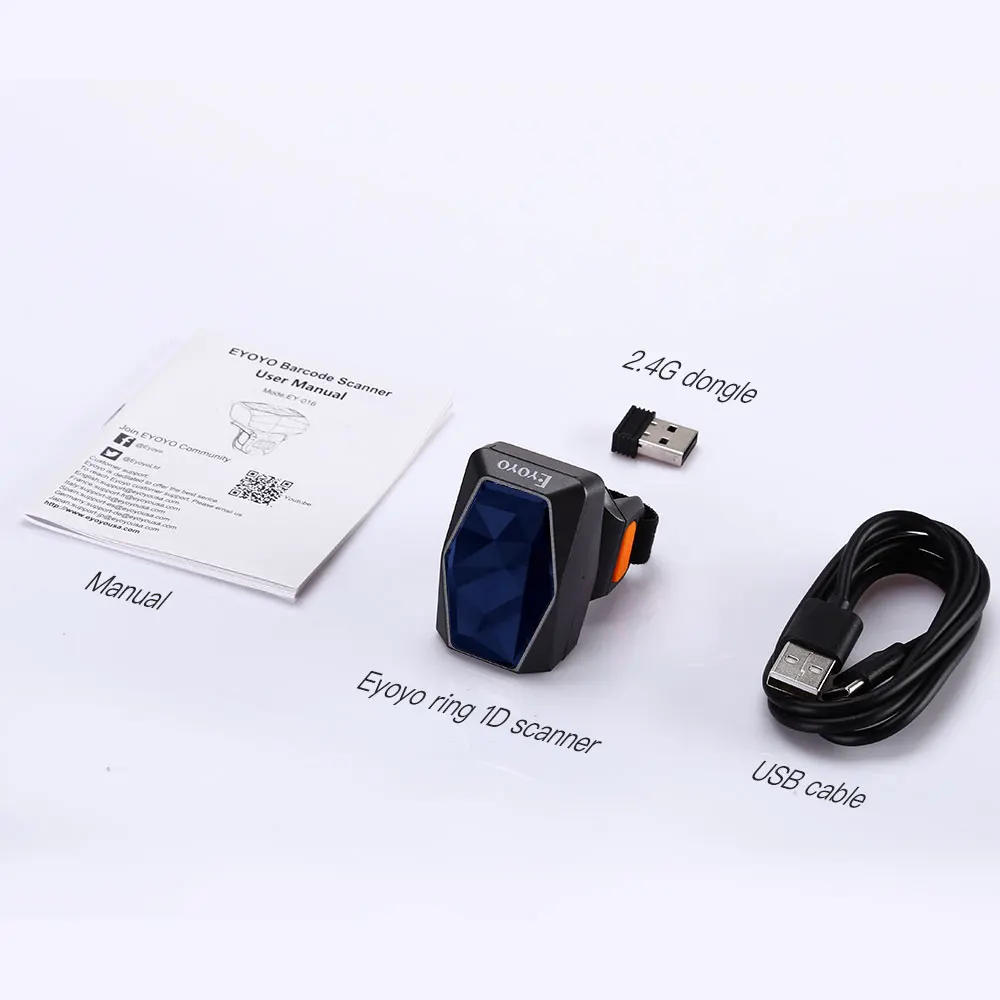 Eyoyo EY-016 1D&2D Wearable Bluetooth Barcode Scanner USB Wired QR Reader For Store Warehouse Finger Trigger Buttton Scanning